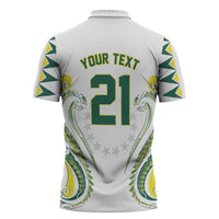 Custom Rugby Cook Islands Avaiki Zipper Polo Shirt White Kuki Airani Tribal Maori Inspired - Polynesian Pride