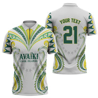 Custom Rugby Cook Islands Avaiki Zipper Polo Shirt White Kuki Airani Tribal Maori Inspired - Polynesian Pride