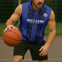 Custom Oceania Football NZ Auckland Sleeveless Zip Hoodie Maori Tribal Pattern