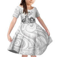 Aroha Maori Language Family Matching Mermaid Dress and Hawaiian Shirt Te Reo Maori Inspired Art LT9 Daughter's Dress white - Polynesian Pride