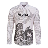 Aroha Maori Language Family Matching Off The Shoulder Long Sleeve Dress and Hawaiian Shirt Te Reo Maori Inspired Art LT9 Dad's Shirt - Long Sleeve white - Polynesian Pride