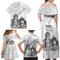 Aroha Maori Language Family Matching Off Shoulder Maxi Dress and Hawaiian Shirt Te Reo Maori Inspired Art LT9 - Polynesian Pride