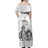 Aroha Maori Language Family Matching Off Shoulder Maxi Dress and Hawaiian Shirt Te Reo Maori Inspired Art LT9 - Polynesian Pride