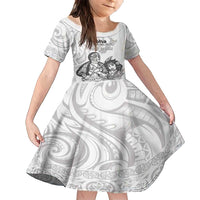 Aroha Maori Language Family Matching Summer Maxi Dress and Hawaiian Shirt Te Reo Maori Inspired Art LT9 Daughter's Dress white - Polynesian Pride