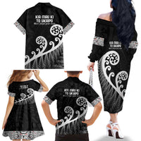 Kia Mau Ki To Ukaipo Family Matching Off The Shoulder Long Sleeve Dress and Hawaiian Shirt Te Reo Maori Koru Fern Art LT9 - Polynesian Pride