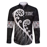 Kia Mau Ki To Ukaipo Family Matching Summer Maxi Dress and Hawaiian Shirt Te Reo Maori Koru Fern Art LT9 Dad's Shirt - Long Sleeve Black - Polynesian Pride