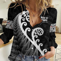 Kia Mau Ki To Ukaipo Women Casual Shirt Te Reo Maori Koru Fern Art LT9 Female Black - Polynesian Pride
