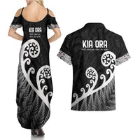 Kia Ora Maori Language Couples Matching Summer Maxi Dress and Hawaiian Shirt Te Reo Maori Koru Fern Art LT9 - Polynesian Pride