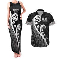 Kia Ora Maori Language Couples Matching Tank Maxi Dress and Hawaiian Shirt Te Reo Maori Koru Fern Art LT9 Black - Polynesian Pride
