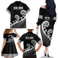 Kia Ora Maori Language Family Matching Off The Shoulder Long Sleeve Dress and Hawaiian Shirt Te Reo Maori Koru Fern Art LT9 - Polynesian Pride