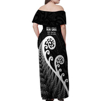 Kia Ora Maori Language Family Matching Off Shoulder Maxi Dress and Hawaiian Shirt Te Reo Maori Koru Fern Art LT9 - Polynesian Pride