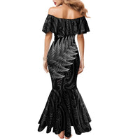 New Zealand Te Reo Mori Family Matching Mermaid Dress and Hawaiian Shirt Simple Black Fern LT9 - Polynesian Pride