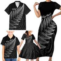 New Zealand Te Reo Mori Family Matching Short Sleeve Bodycon Dress and Hawaiian Shirt Simple Black Fern LT9 - Polynesian Pride