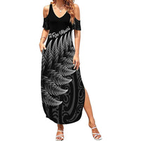 New Zealand Te Reo Mori Family Matching Summer Maxi Dress and Hawaiian Shirt Simple Black Fern LT9 Mom's Dress Black - Polynesian Pride