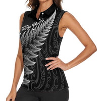 New Zealand Te Reo Māori Women Sleeveless Polo Shirt Simple Black Fern