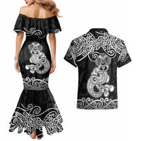 Te Reo Maori Tiki Inspired Art Couples Matching Mermaid Dress and Hawaiian Shirt