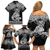 Te Reo Maori Tiki Inspired Art Family Matching Off Shoulder Short Dress and Hawaiian Shirt LT9 - Polynesian Pride