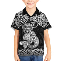 Te Reo Maori Tiki Inspired Art Family Matching Short Sleeve Bodycon Dress and Hawaiian Shirt LT9 Son's Shirt Black - Polynesian Pride