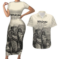 Whanau Maori Language Couples Matching Short Sleeve Bodycon Dress and Hawaiian Shirt Te Reo Maori Inspired Art LT9 Nude - Polynesian Pride