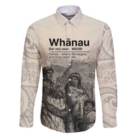 Whanau Maori Language Family Matching Puletasi and Hawaiian Shirt Te Reo Maori Inspired Art LT9 Dad's Shirt - Long Sleeve Nude - Polynesian Pride