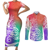 Polynesian Sunset Plumeria Couples Matching Short Sleeve Bodycon Dress and Long Sleeve Button Shirts Pacific Island Tribal Blossom Style LT9 Blossom - Polynesian Pride
