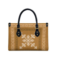 Hawaiian Quilt Block Design Leather Bag Gold Hawaii Culture Motifs - Polynesian Pride