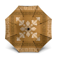 Hawaiian Quilt Block Design Umbrella Gold Hawaii Culture Motifs LT9 One Size Folded 11.42 inch Opened Diameter 37.4 inch Gold - Polynesian Pride