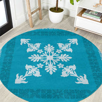 Hawaiian Quilt Block Design Round Carpet Teal Hawaii Culture Motifs LT9 Teal - Polynesian Pride