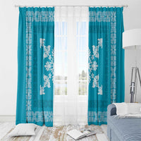 Hawaiian Quilt Block Design Window Curtain Teal Hawaii Culture Motifs - Polynesian Pride