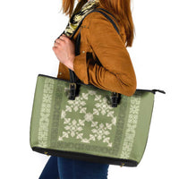 Hawaiian Quilt Pattern Leather Tote Bag Lime Hawaii Culture Tropical - Polynesian Pride