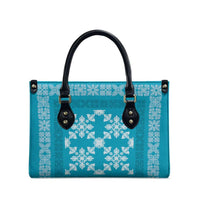 Hawaiian Quilt Pattern Leather Bag Teal Hawaii Culture Tropical - Polynesian Pride