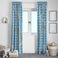 Blue Tropical Floral Palaka Window Curtain Hawaiian Quilt Pattern - Polynesian Pride