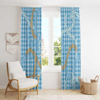 Blue Tropical Floral Palaka Window Curtain Hawaiian Quilt Pattern - Polynesian Pride
