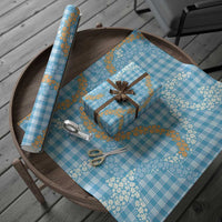 Blue Tropical Floral Palaka Wrapping Paper Hawaiian Quilt Pattern - Polynesian Pride