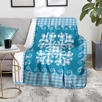 Blue Ulu Palaka Quilt Pattern Blanket Hawaii Culture Breadfruit - Polynesian Pride