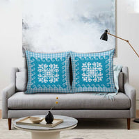 Blue Ulu Palaka Quilt Pattern Pillow Cover Hawaii Culture Breadfruit - Polynesian Pride