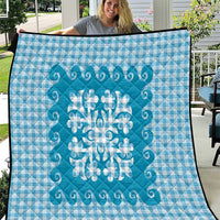 Blue Ulu Palaka Quilt Pattern Quilt Hawaii Culture Breadfruit - Polynesian Pride
