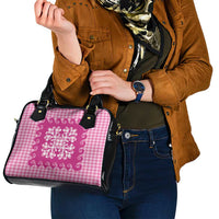 Pink Ulu Palaka Quilt Pattern Shoulder Handbag Hawaii Culture Breadfruit - Polynesian Pride