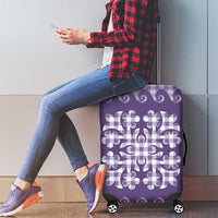 Purple Ulu Palaka Quilt Pattern Luggage Cover Hawaii Culture Breadfruit - Polynesian Pride