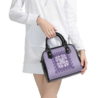 Purple Ulu Palaka Quilt Pattern Shoulder Handbag Hawaii Culture Breadfruit - Polynesian Pride