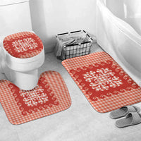 Red Ulu Palaka Quilt Pattern Bathroom Set Hawaii Culture Breadfruit - Polynesian Pride
