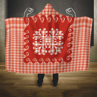 Red Ulu Palaka Quilt Pattern Hooded Blanket Hawaii Culture Breadfruit - Polynesian Pride