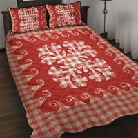 Red Ulu Palaka Quilt Pattern Quilt Bed Set Hawaii Culture Breadfruit - Polynesian Pride