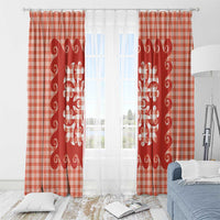 Red Ulu Palaka Quilt Pattern Window Curtain Hawaii Culture Breadfruit - Polynesian Pride