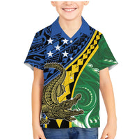 Personalised Crocodile and Shark Solomon Islands Family Matching Mermaid Dress and Hawaiian Shirt Polynesian Tribal Tattoo LT9 Son's Shirt Green - Polynesian Pride