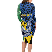 Personalised Crocodile and Shark Solomon Islands Long Sleeve Bodycon Dress Polynesian Tribal Tattoo LT9 - Polynesian Pride
