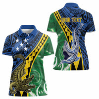 Personalised Crocodile and Shark Solomon Islands Women Polo Shirt Polynesian Tribal Tattoo