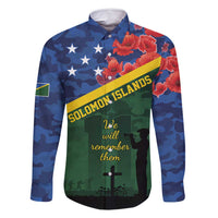 Personalised Solomon Islands Remembrance Day Family Matching Long Sleeve Bodycon Dress and Hawaiian Shirt We Will Remember Them with Camouflage Style LT9 Dad's Shirt - Long Sleeve Green - Polynesian Pride