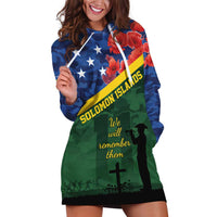 Personalised Solomon Islands Remembrance Day Hoodie Dress We Will Remember Them with Camouflage Style LT9 Green - Polynesian Pride