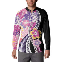 Aloha Vintage Hibiscus Lei Seamless Pattern Button Sweatshirt - Polynesian Pride